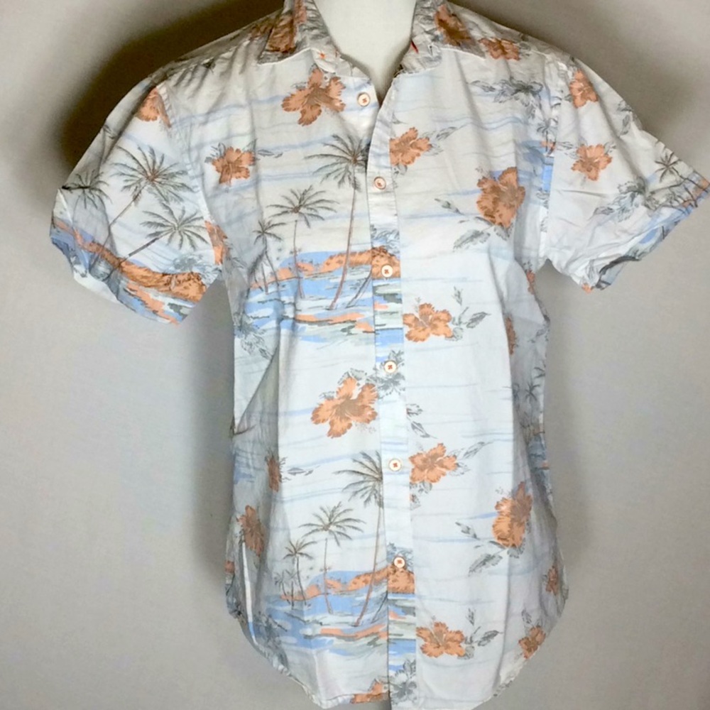 Washed Out Look Floral Print Button Down